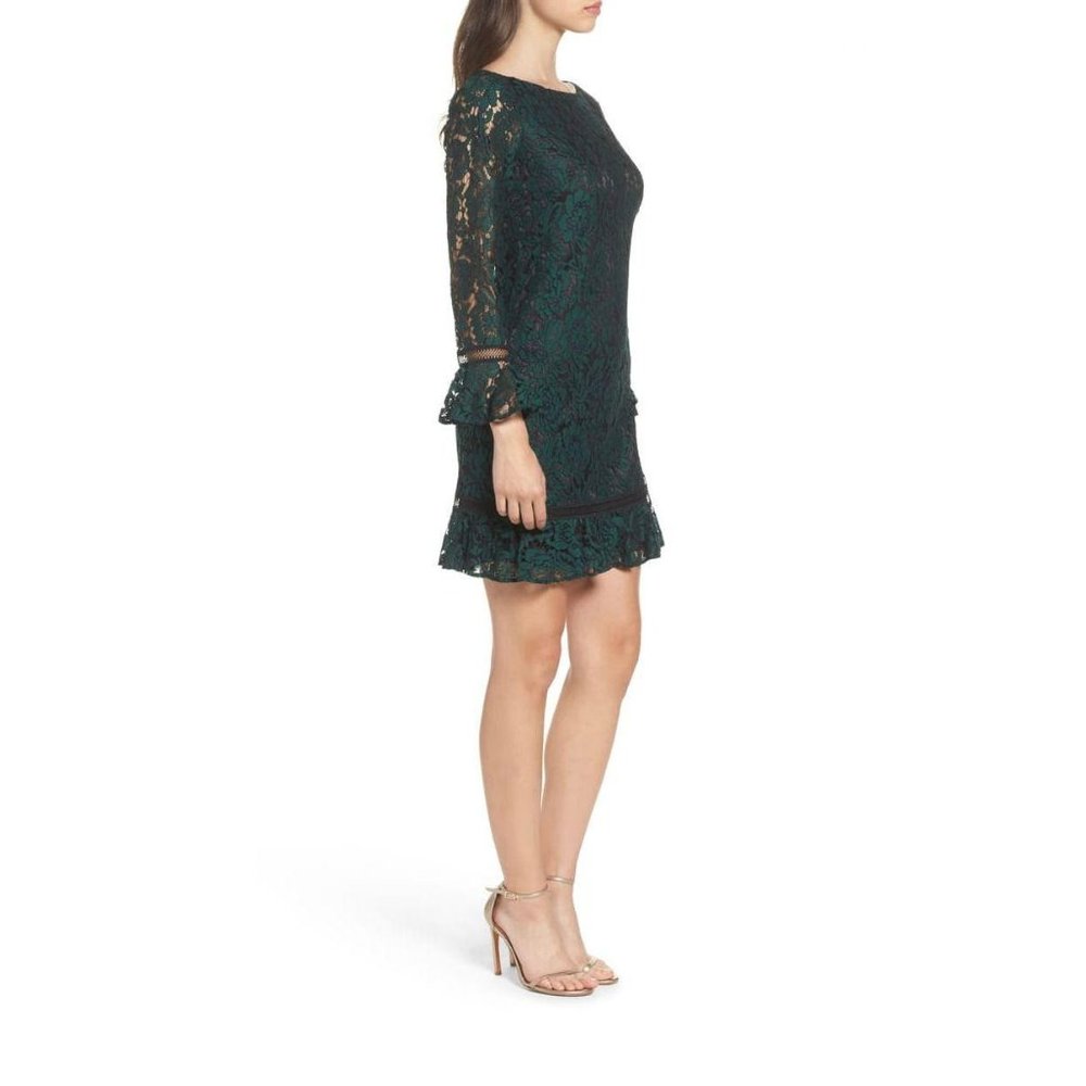 Eliza J Bell Sleeve Lace Shift Dress Green 14 - Picture 3 of 10